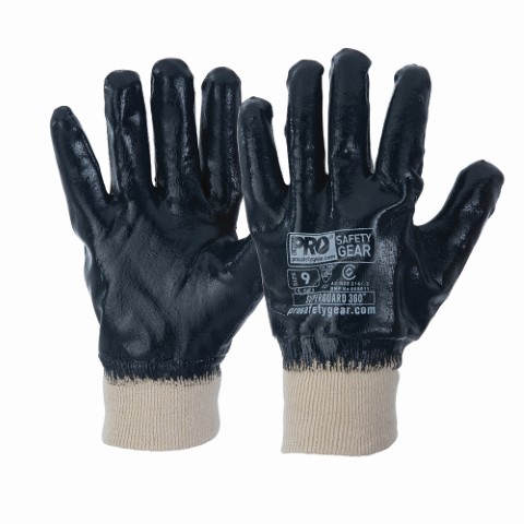 PRO GLOVE NITRILE DIPPED KNITTED WRIST FULL BACK BLUE MEDIUM